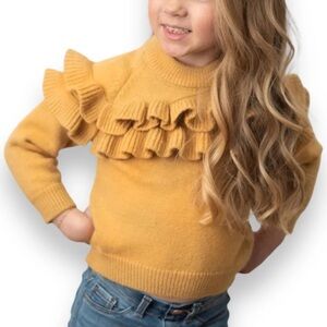 Oopsie Daisy Mustard Double Ruffle Sweater Girls 7/8